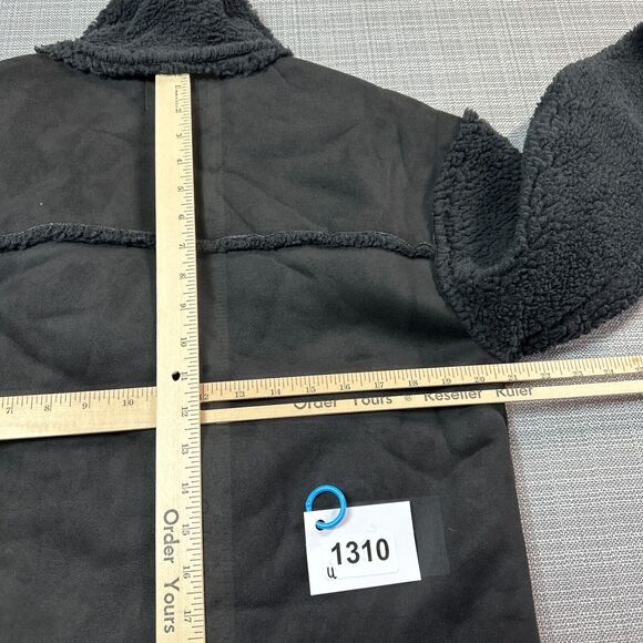 Faux Suede Jacket Womens Large Black Fleece Arms and Lining‎ Snap Up Cropped New - Picture 10 of 13